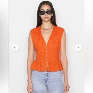 Frame Denim Orange Sleeveless Blouse, Small